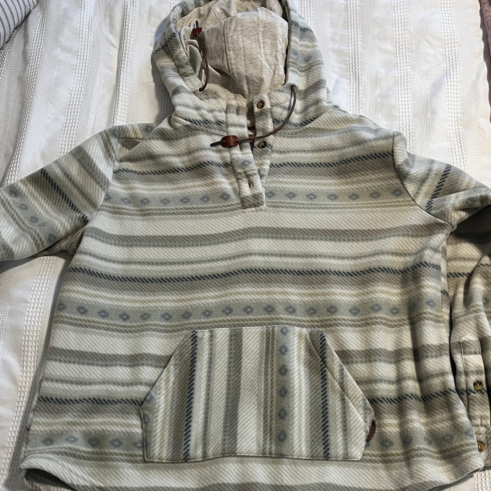 Striped Hooded Fleece Pullover with Front Pocket- Levitate New England